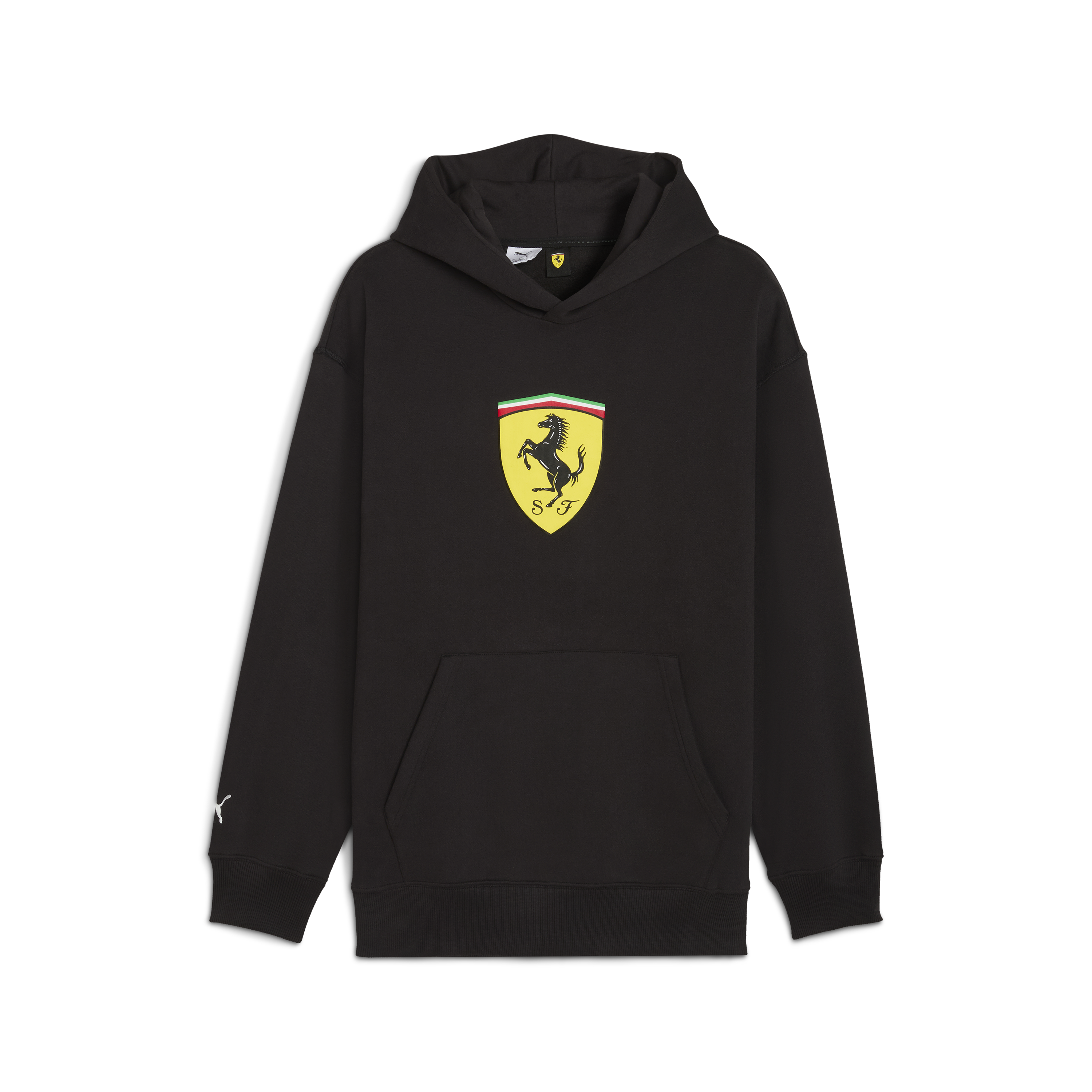 Ferrari Kapucnis Pulóver, Puma, sportswear, pajzs lógós, fekete 🔥