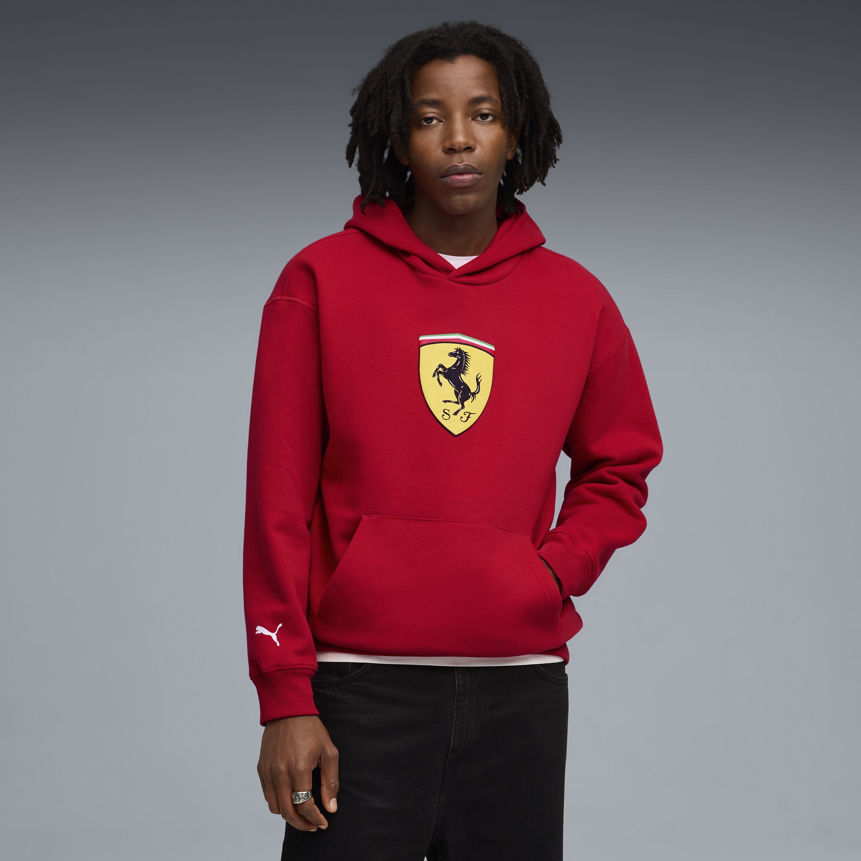 Ferrari Kapucnis Pulóver, Puma, sportswear, pajzs lógós, piros 🔥