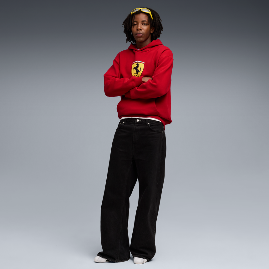 Ferrari Kapucnis Pulóver, Puma, sportswear, pajzs lógós, piros 🔥