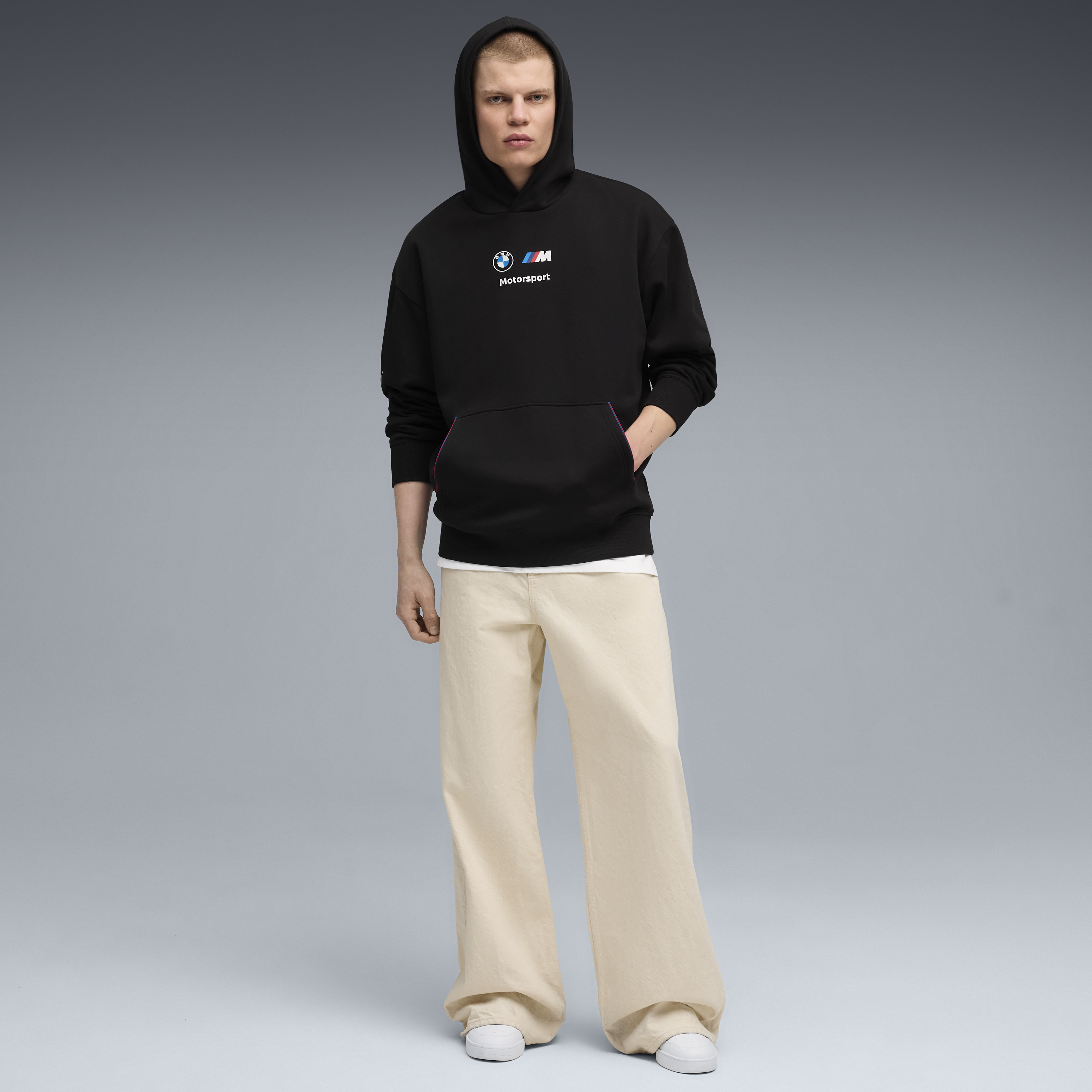 BMW Polár Kapucnis Pulóver, Puma, MMS, essential+, fekete 🔥