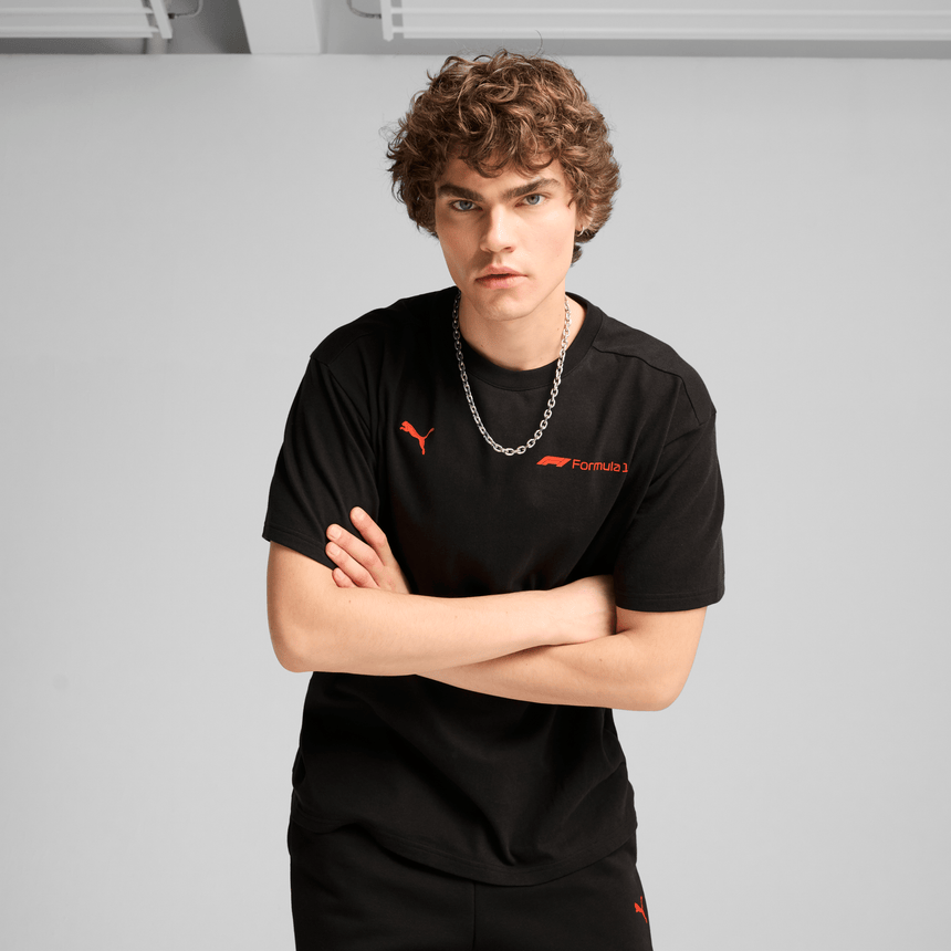 F1 mintás Póló, Puma, Essetial+, kényelmes szabás, fekete 🔥 - FansBRANDS® - HU