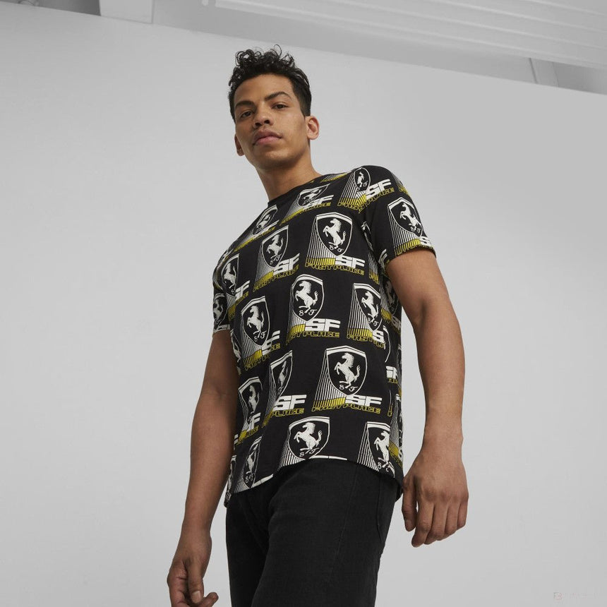 Ferrari környakú póló, Puma, Race AOP 2, fekete - FansBRANDS®