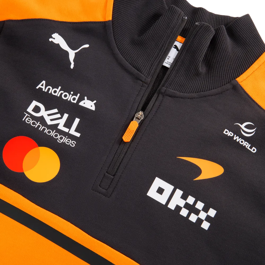 McLaren pulóver, csapat, fél zipzárral, papaya