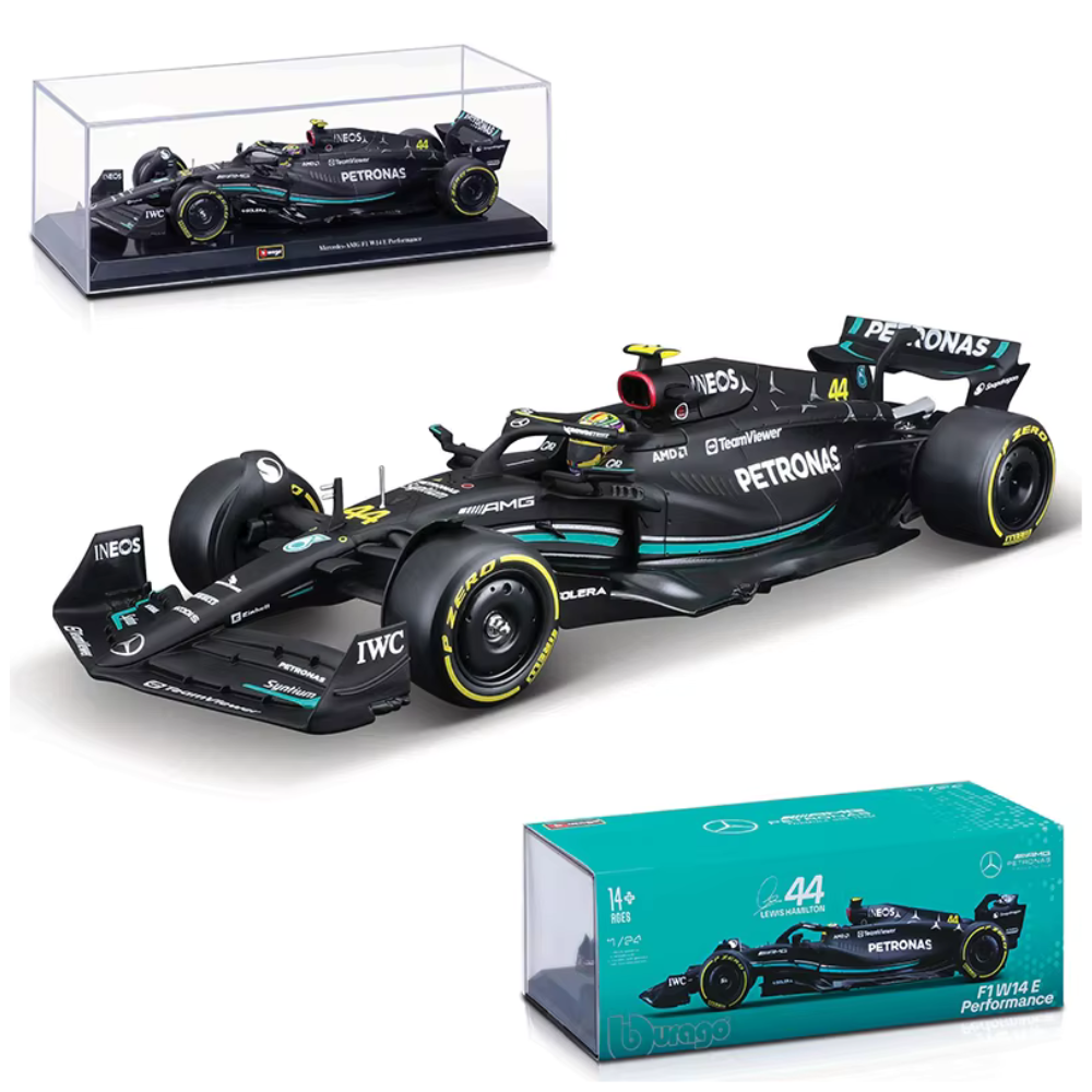 Mercedes model autó, F1 W 14 E, bburago, 1:24, Lewis Hamilton #44, 2023