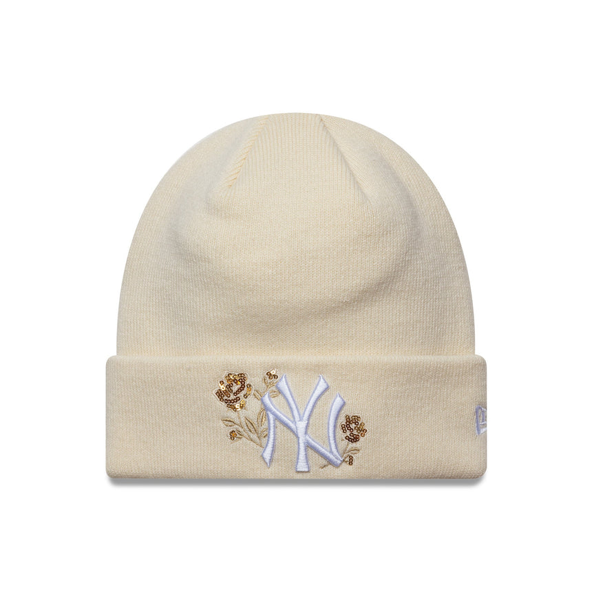 New York Yankees téli sapka, paliettes rózsa, női, New Era, krémszínű