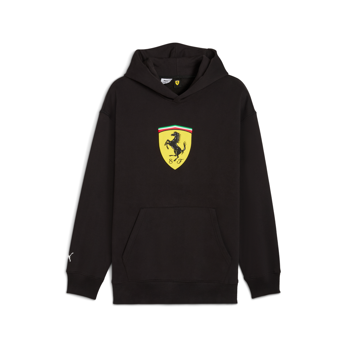 Ferrari Kapucnis Pulóver, Puma, sportswear, pajzs lógós, fekete 🔥