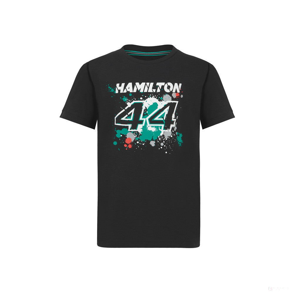 Mercedes Lewis Hamilton Kinder-T-Shirt, LEWIS #44, Schwarz, 2022