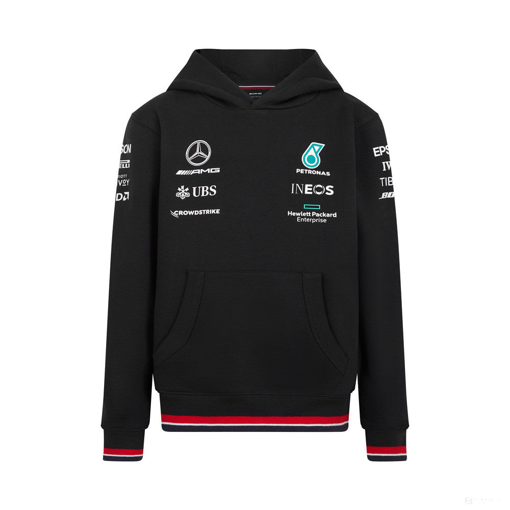 Mercedes Csapat Kapucnis Gyerek Pulóver, Fekete, 2022