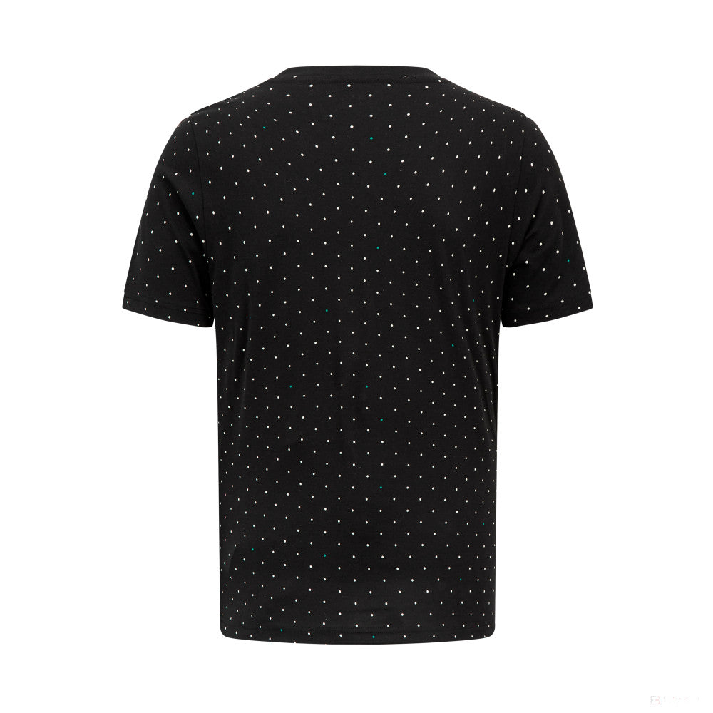 Mercedes környakú póló, polka dot, fekete