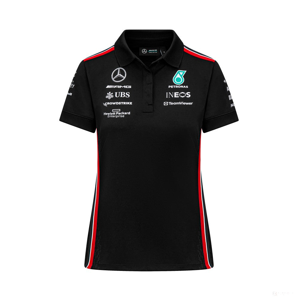 Mercedes galléros póló, csapat, női, fekete, 2023