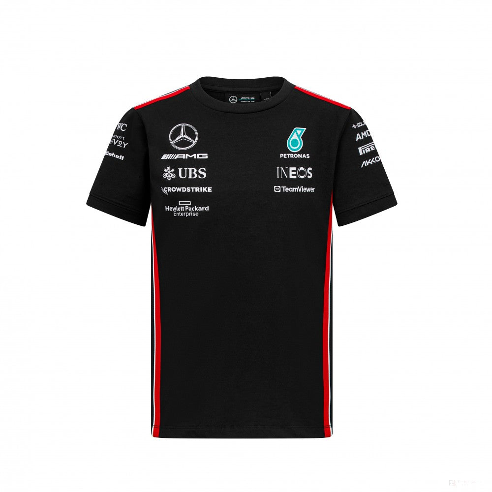 Mercedes környakú póló, csapat, pilóta, gyerek, fekete, 2023