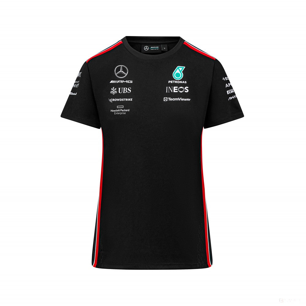 Mercedes környakú póló, csapat, női, fekete, 2023