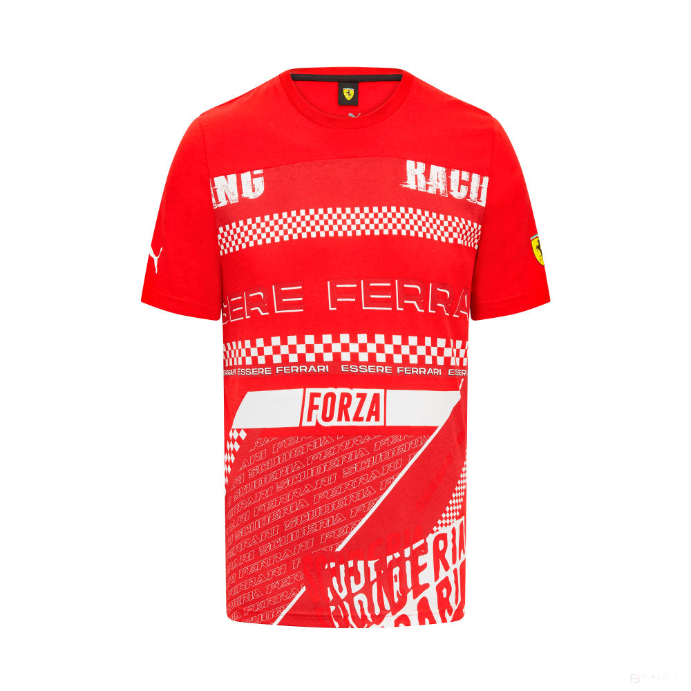 Ferrari T-Shirt mit Rundhalsausschnitt, Grafik, rot