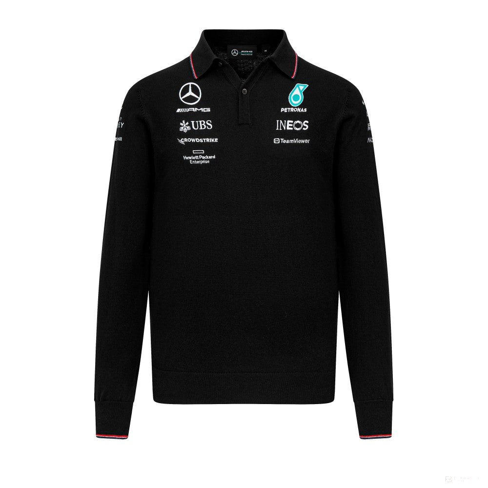 Mercedes hosszú ujjú galléros póló, knitted, csapat, fekete, 2023