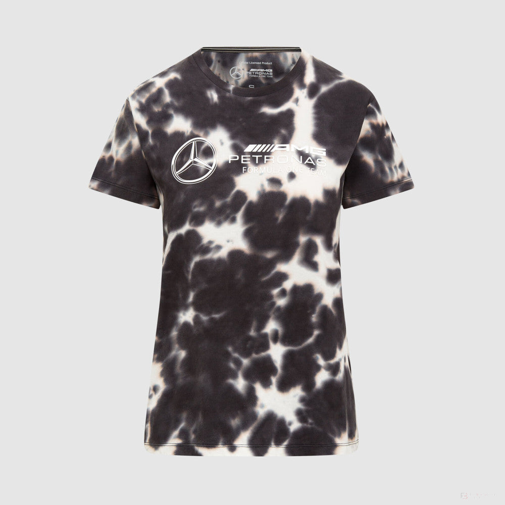 Mercedes környakú póló, tie dye, női, szürke