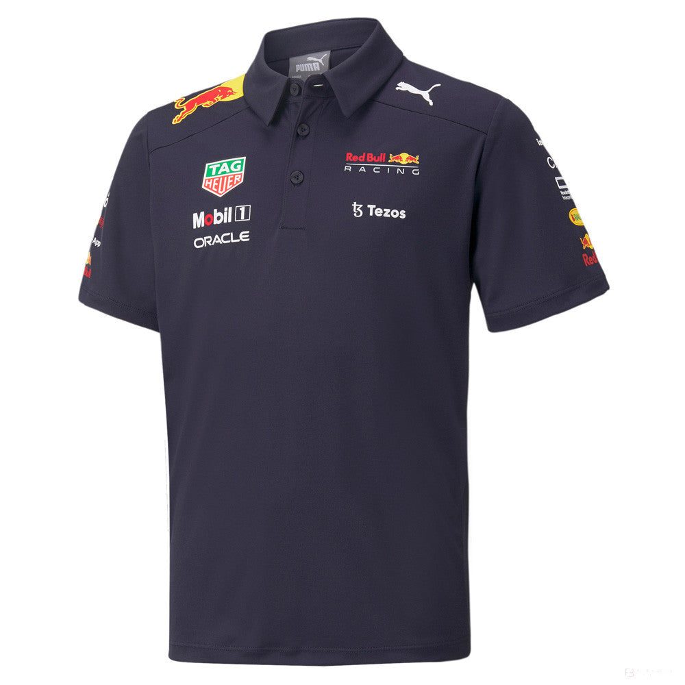 Puma Red Bull Team Collared Kinder T-Shirt, Blau, 2022