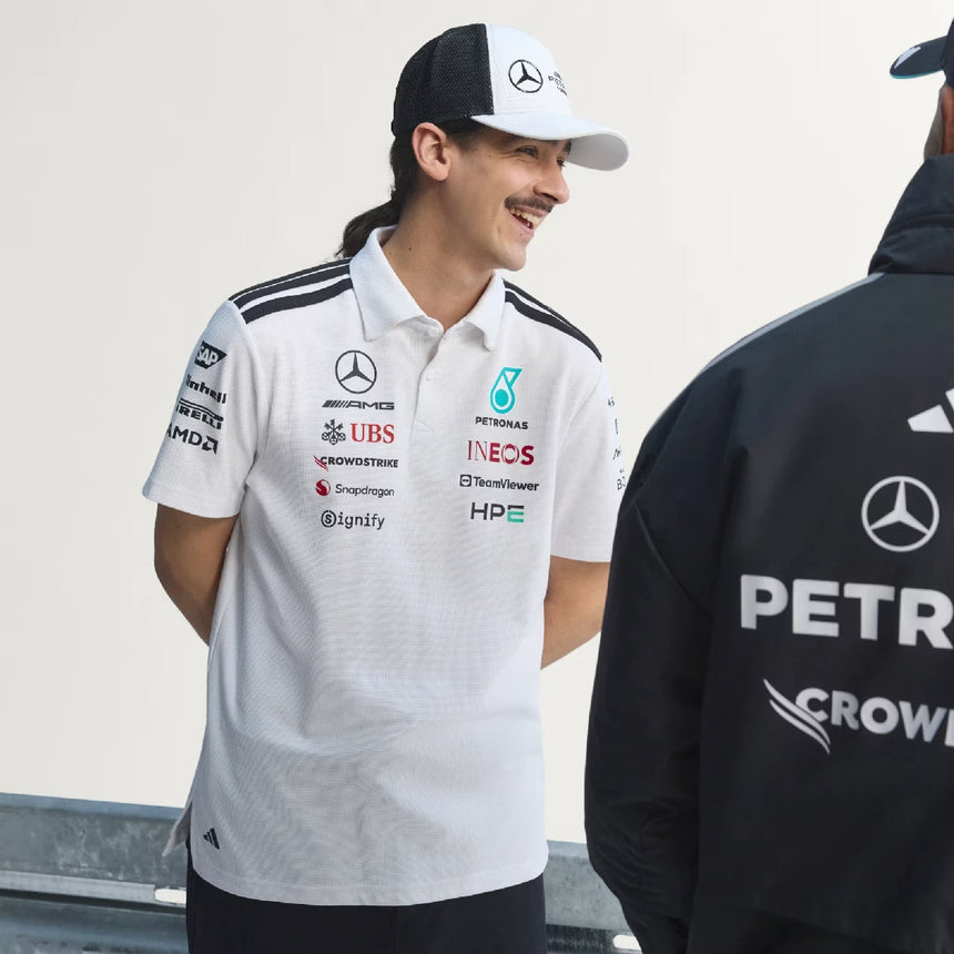 Mercedes póló, csapat, mérnökök, adidas, fehér, 2026