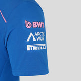 Kék női póló, BWT és Pirelli logó a bal ujján.