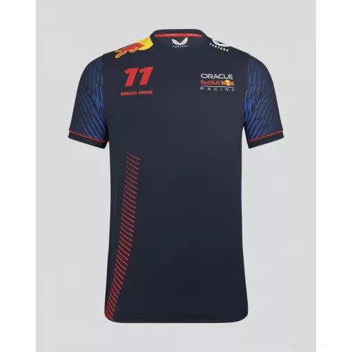 Red Bull Racing Rundhals-T-Shirt, Sergio Pérez, blau, 2023