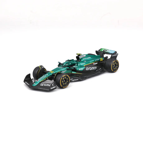 Aston Martin modellautó, AMR25, bburago, #14 Fernando Alonso, zöld