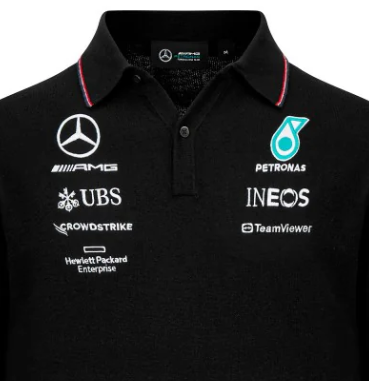 Mercedes hosszú ujjú galléros póló, knitted, csapat, fekete, 2023