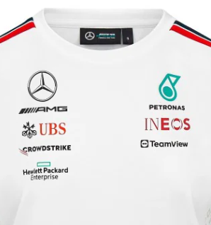 Mercedes környakú póló, csapat, női, fehér, 2023
