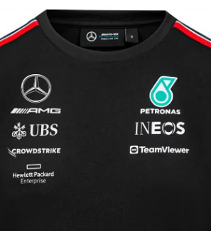 Mercedes környakú póló, csapat, női, fekete, 2023