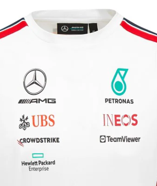 Mercedes környakú póló, csapat, pilóta, fehér, 2023