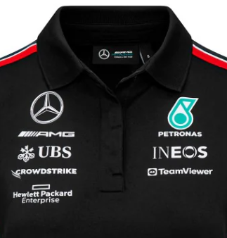 Mercedes galléros póló, csapat, női, fekete, 2023