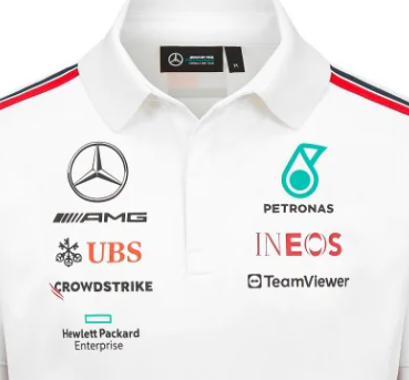 Mercedes galléros póló, csapat, fehér, 2023