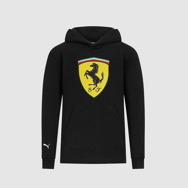 Ferrari kapucnis pulóver, nagy pajzsos, fekete - FansBRANDS® - HU