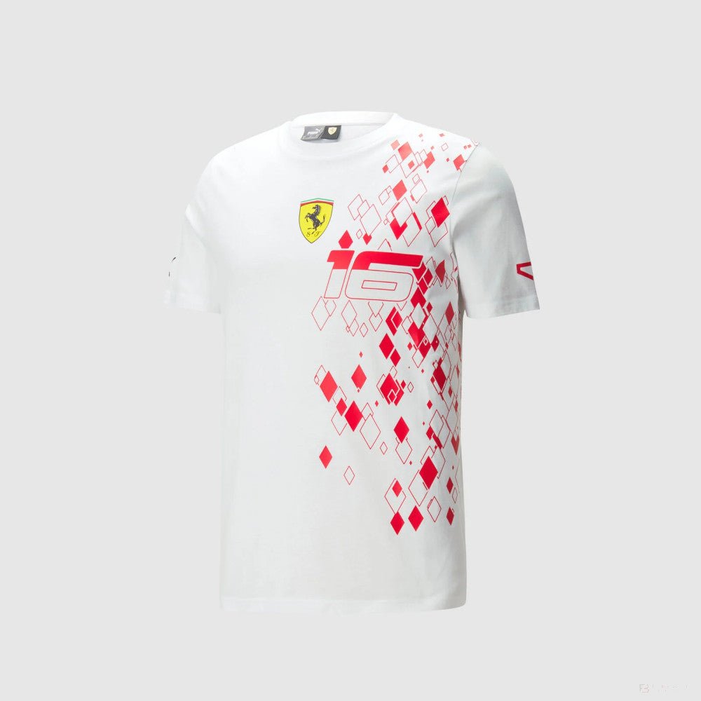 Ferrari környakú póló, Charles Leclerc LK, fehér, 2023 - FansBRANDS®