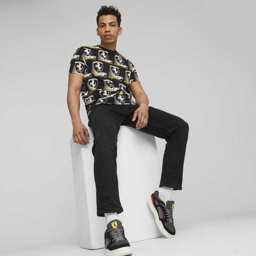 Ferrari környakú póló, Puma, Race AOP 2, fekete - FansBRANDS®