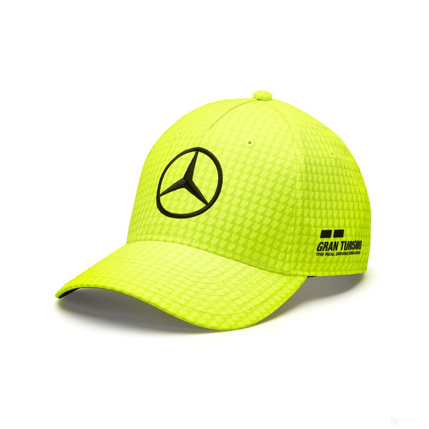 Mercedes sapka, neon sárga, oldalt felirattal.