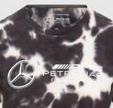 Mercedes környakú póló, tie dye, női, szürke