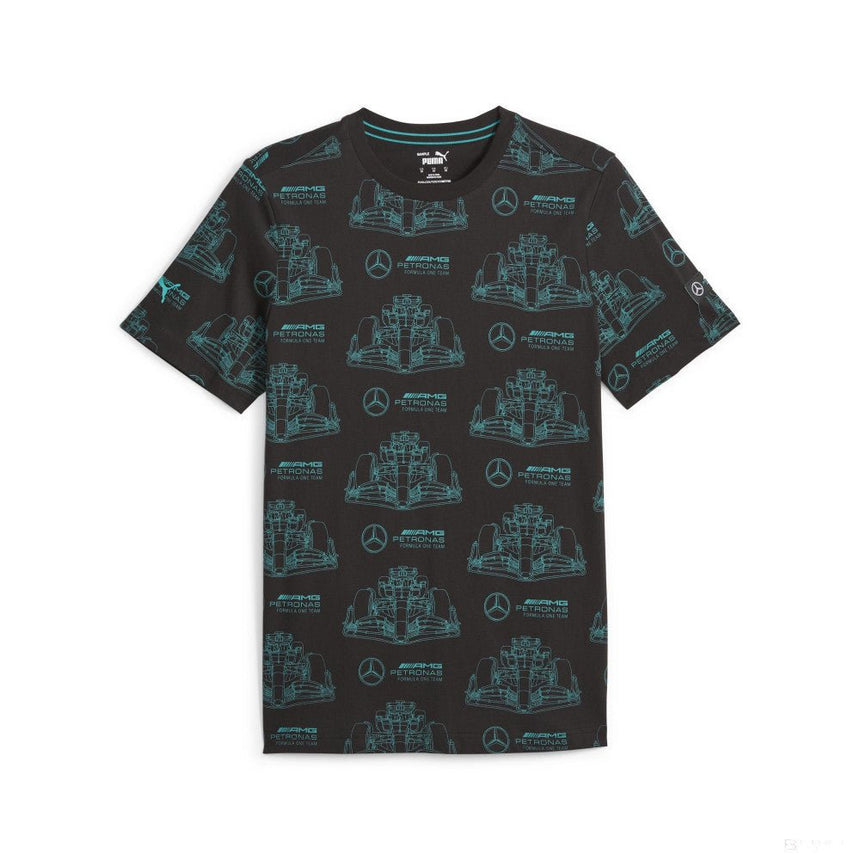 Mercedes környakú póló, AOP logó, fekete - FansBRANDS®