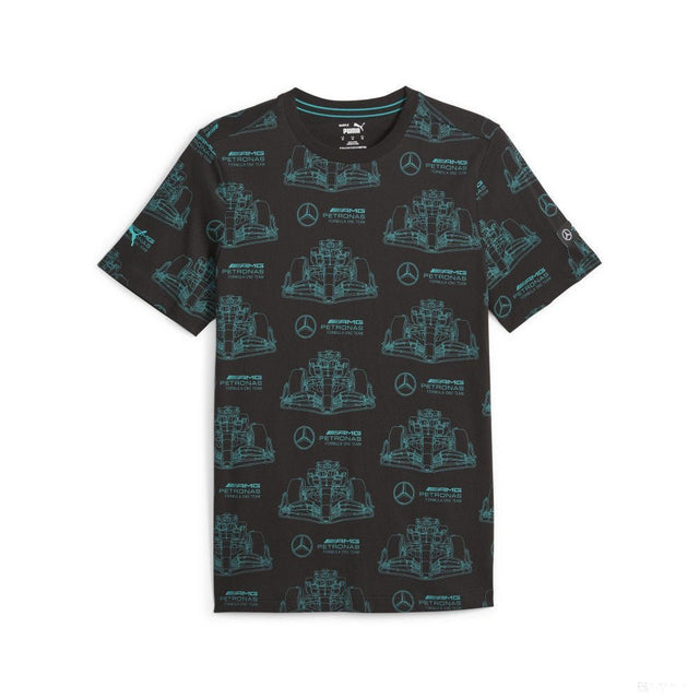 Mercedes környakú póló, AOP logó, fekete - FansBRANDS® - HU