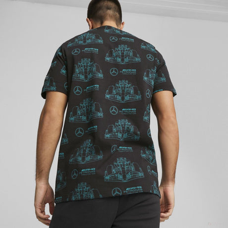 Mercedes környakú póló, AOP logó, fekete - FansBRANDS®