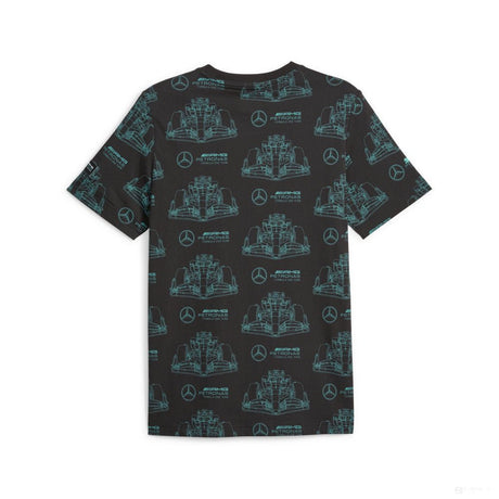 Mercedes környakú póló, AOP logó, fekete - FansBRANDS® - HU