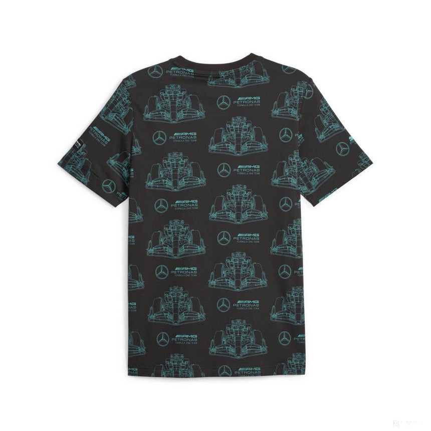 Mercedes környakú póló, AOP logó, fekete - FansBRANDS® - HU