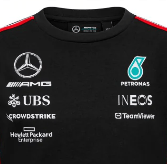 Mercedes környakú póló, csapat, pilóta, gyerek, fekete, 2023 - FansBRANDS® - HU