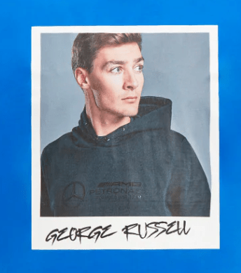 Mercedes környakú póló, George Russell portrait, kék - FansBRANDS® - HU