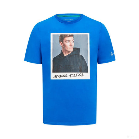 Mercedes környakú póló, George Russell portrait, kék - FansBRANDS®