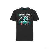 Mercedes Lewis Hamilton Gyerek Póló, LEWIS 44, Fekete, 2022 - FansBRANDS® - HU