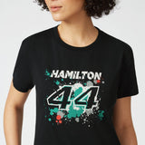 Mercedes Lewis Hamilton Női Póló, LEWIS 44, Fekete, 2022 - FansBRANDS® - HU