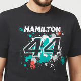 Mercedes Lewis Hamilton Póló, LEWIS 44, Fekete, 2022 - FansBRANDS® - HU