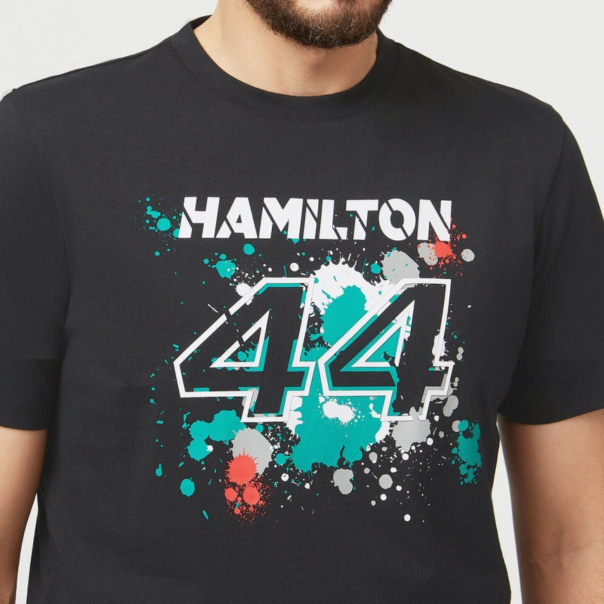 Mercedes Lewis Hamilton Póló, LEWIS 44, Fekete, 2022 - FansBRANDS® - HU