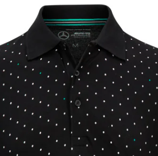Mercedes galléros póló, polka dot, fekete