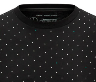 Mercedes környakú póló, polka dot, fekete