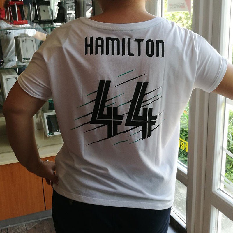 Mercedes Womens T-shirt, Hamilton Lewis 44, White, 2018 - FansBRANDS®